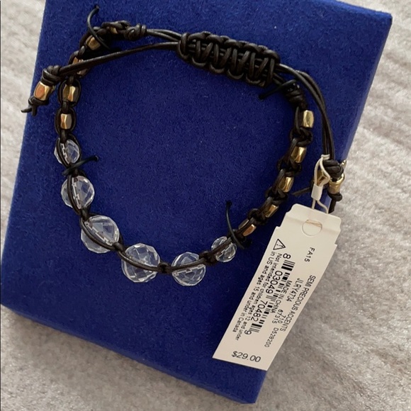 Lucky Brand Clear Bead Adjustable Leather Bracelet - Picture 2 of 4